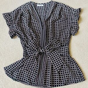 MAX STUDIO Printed Ruffle Sleeve Smocked Tie-Waist Women’s Medium Flattering